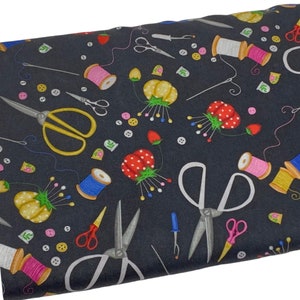 Sewing Tools Fabric by Lorilynn Simms, Scissors and Buttons, Fabric by the yard, Fat Quarter, Quilting, 100% Cotton, B2-24