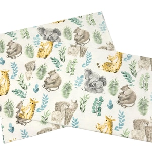 2 Flannel Remnants 14"x27"/14"x19" Baby Animals, Jungle Life, 100% Cotton