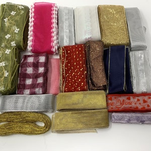 Wired Edge Ribbon Lot 50 Yards Total, DIY hair-bows, Scrapbooking and Sewing Trim, Gift Wrappings