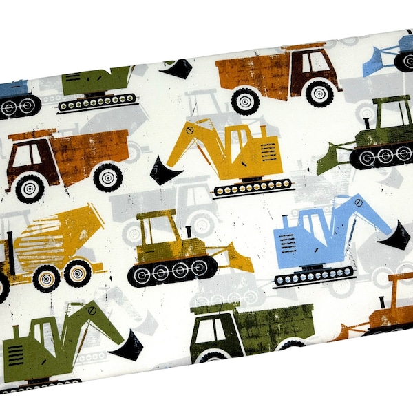 Construction Vehicles Fabric, Bulldozers and Cranes, Fabric by the yard, Fat Quarter, Quilting, Apparel, 100% Cotton B6-38