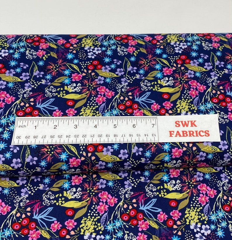 End of Bolt 14 Navy Floral Fabric Wildflowers Fabric | Etsy