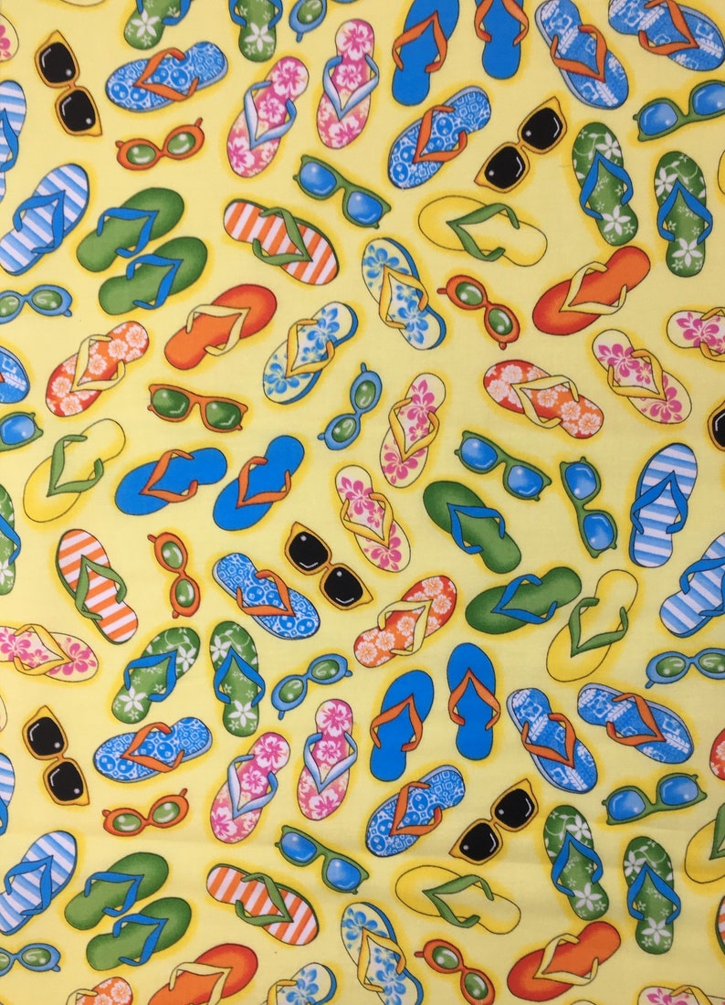 Fun in the Sun Fabric Flip Flop Fabric by the yard Fat | Etsy
