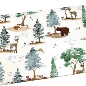 Woodland Animals Fabric, Watercolor Forest, Bear Deer Fox, Fabric by the yard, Fat Quarter, Quilting, Apparel, 100% Cotton B5-29