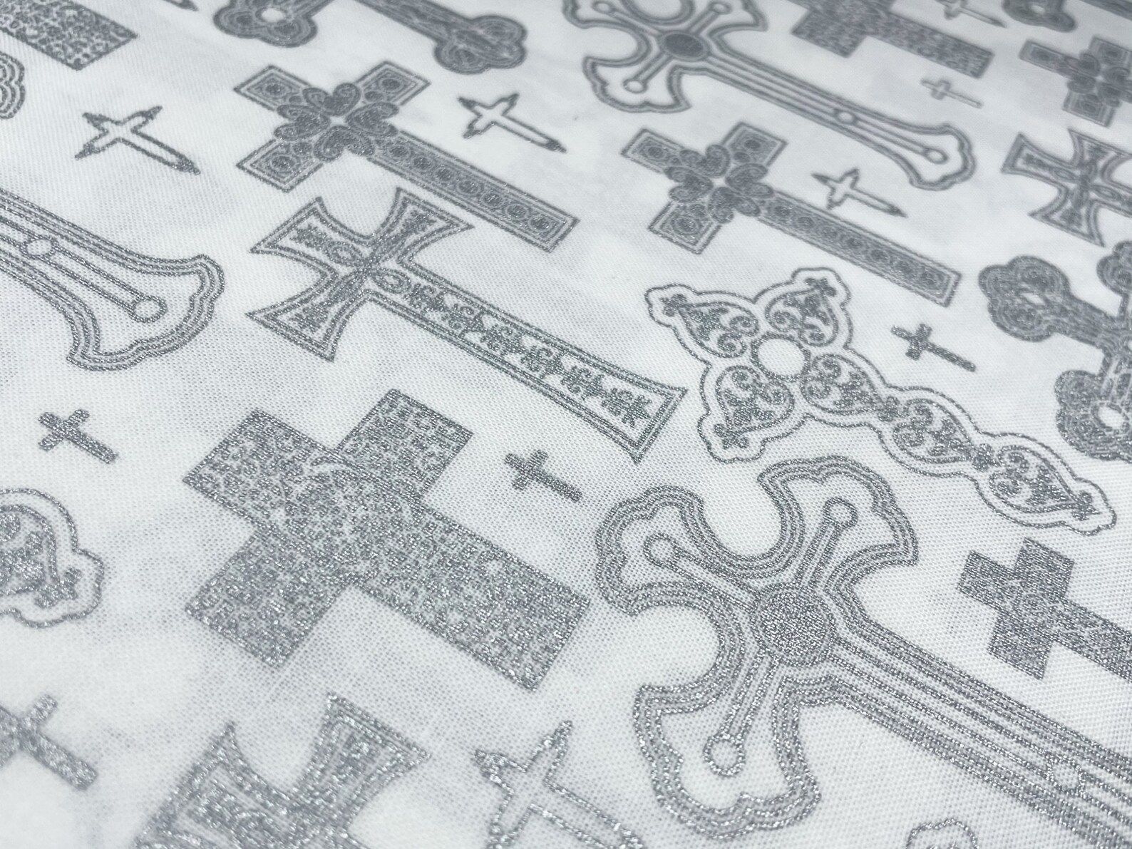 Metallic Silver Crosses Fabric Religious Christian Fabric Etsy