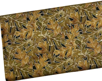Remnant 56"x 13" Autumn Oak Leaves Fabric, Shades of the Season 9961, Gold Metallic Quilting Cotton