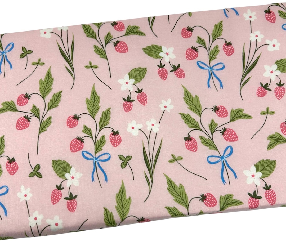 Berries Blossoms and Bows Fabric by the Yard, Flowers and Strawberries ...