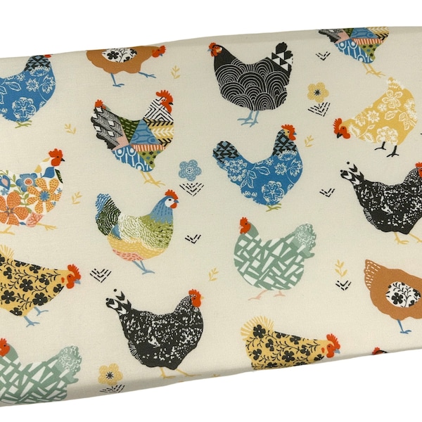 Patterned Chicks Fabric, Hens on Cream Fabric, Fabric by the yard, Fat Quarter, Quilting, Apparel, 100% Cotton, R6-8..