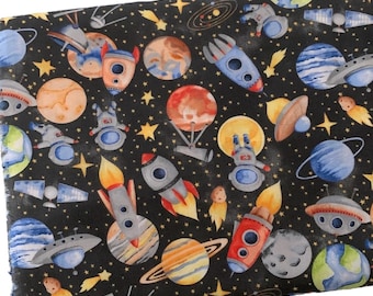 Fat Quarter 18"x 22" Astronauts Fabric by Fabric Editions, Space Planets and Stars, Galaxy Quilting Cotton