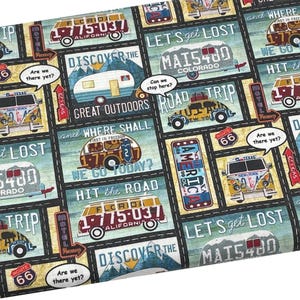 Camping Fabric, Lets Get Lost by Kate Ward for Spring Creative, Fabric by the yard, Quilting, Apparel, 100% Cotton, B2-27