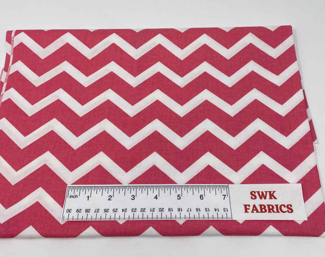 Remnant 28 by 32 Pink White Chevron Fabric, Prewashed Quilting Fabric