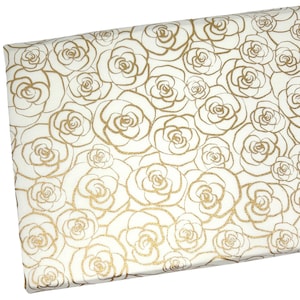 Metallic Gold Roses Fabric, Gold Flowers, Fabric by the yard, Fat Quarter, Quilting, Apparel, 100% Cotton, R9-22