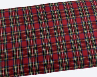 Red Plaid Homespun Fabric by the yard, Royal Stewart Tartan  Cotton R6.1.