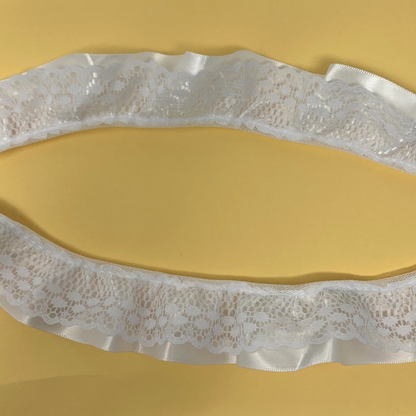 White Satin and Lace Double Ruffle Trim 1.5" wide, Lace for Sewing, Scrapbooking Journal Trim, Wedding Favors, Dress Trim B8