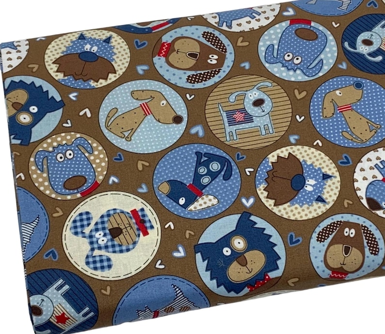 Circles with Dogs Fabric by the Yard, Patterned Puppies, Quilting Cotton B3.28 bild 1