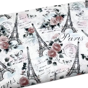 Glitter Eiffel Tower Fabric, Mauve Floral Paris, Fabric by the yard, Fat Quarter, Quilting, Apparel, 100% Cotton, B2-23