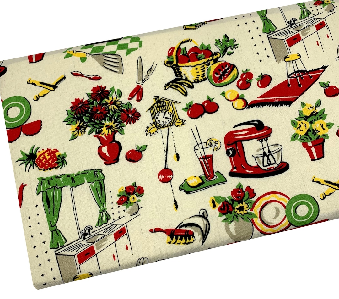 Retro Vintage Fifties Kitchen Fabric, Michael Miller, Fabric by the Yard, Fat Quarter, Quilting ...