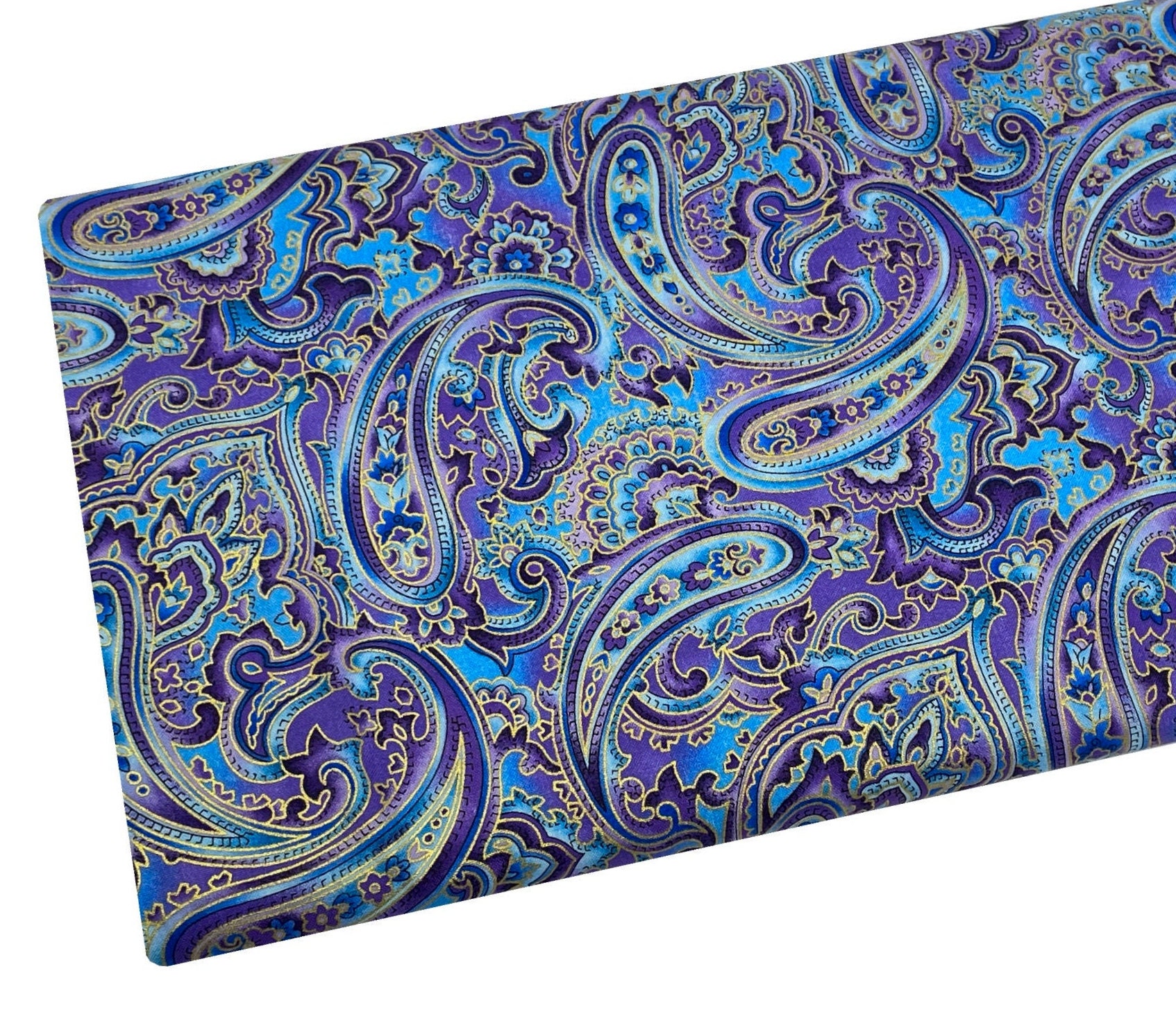 Blue and Purple Metallic Paisley Fabric by Hi-fashion Fabrics