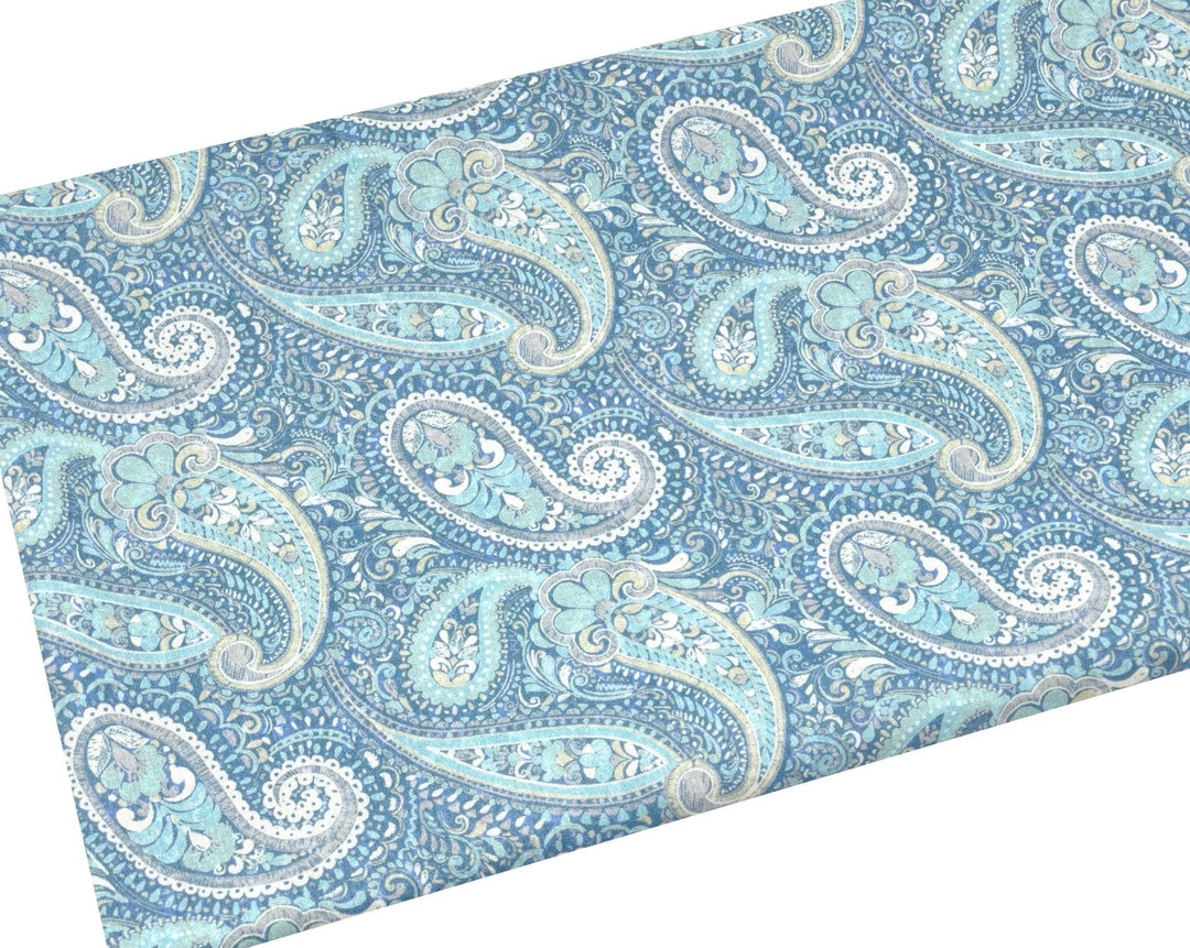 Wide 108 Blue Paisley Quilt Backing Fabric, Shelby Light Blue by Blank Quilting, Fabric by the