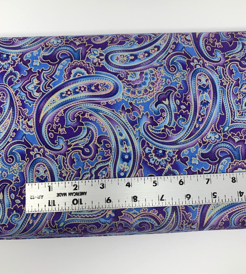 Blue and Purple Metallic Paisley Fabric by Hi-Fashion Fabrics, Fabric by the yard, Fat Quarter, Quilting, Apparel, 100% Cotton, R4-25.. image 3