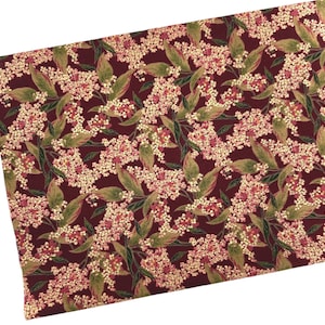 Fat Quarter 18&quot; by 21&quot; Burgundy Floral Fabric, Red Flowers, Quilting, Apparel, 100% Cotton