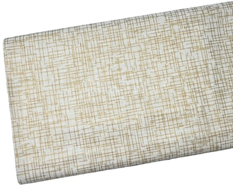Gold Metallic Crosshatch Fabric by the Yard, Yellow Grid, Quilt Backing, Quilting Cotton