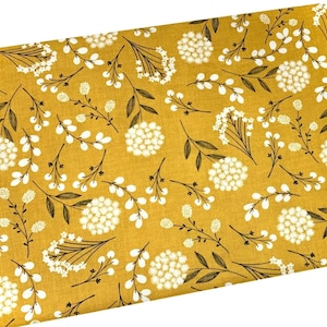 Mustard Woodland Fabric by the Yard, Yellow Wild Flower, Quilting Cotton, B3.14