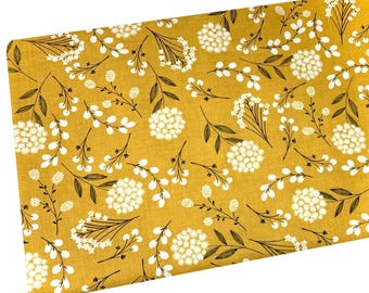 Mustard Woodland Fabric, Yellow Wild Flower Fabric, Fabric by the yard, Fat Quarter, Quilting, Apparel, 100% Cotton, B3-14