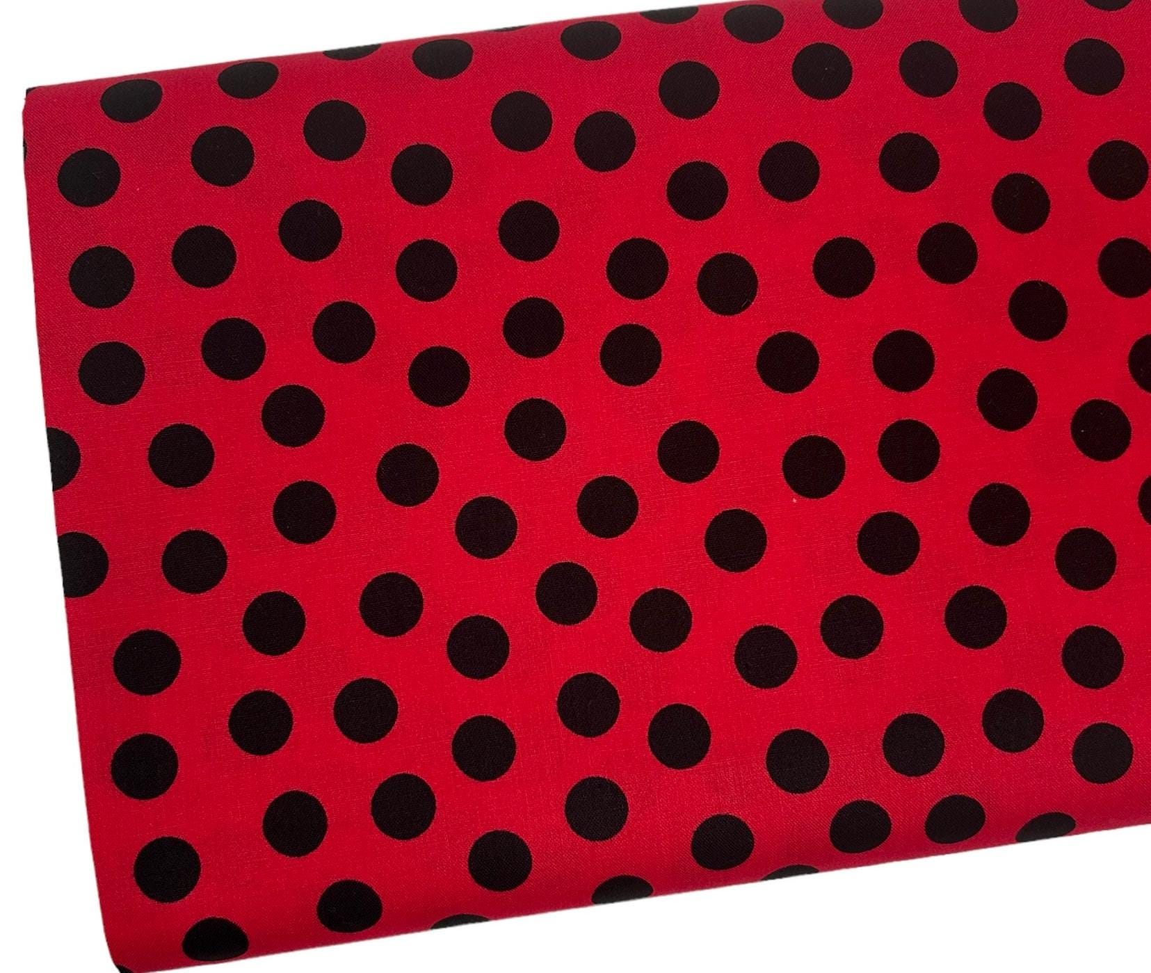 Black Polka Dots on Red Fabric, Fabric by the yard, Fat Quarter, Quilt Backing, Quilting, Apparel, 100% Cotton Fabric, R5-8