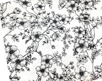 Black and White Flowers Fabric, Black Roses, Fabric by the yard, Fat Quarter, Quilting, Apparel, 100% Cotton, R1-4