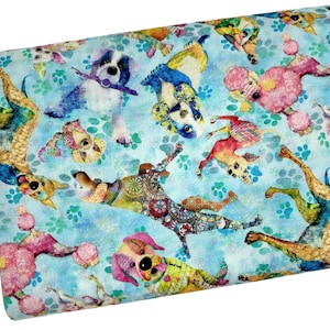 Pretty Pups Fabric, Packed Dogs on Blue by Fabric Traditions, Fabric by the yard, Fat Quarter, Quilting, Apparel, 100% Cotton B2-29