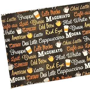 Cafe Menu Fabric, Coffee Cappuccino, Fabric by the Yard, Quilting, Apparel, 100% Cotton