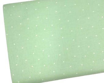 Mint Mini Dots Fabric by the Yard, White Polka Dots, Quilting Cotton