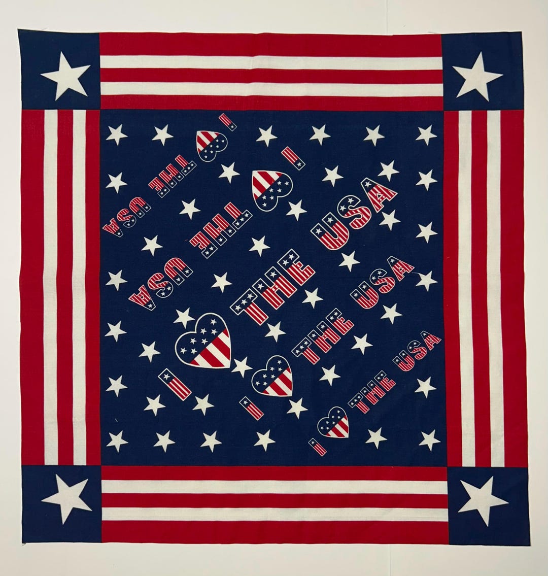 USA Patriotic Fabric Panel 22" by 22", Stripes and Stars, Vintage Quilt ...