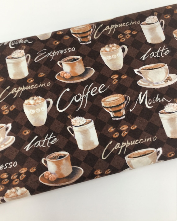 Coffee Cups Mugs Drinks Cafe 4 Parallel Stripes Cotton Fabric BTY D786.44
