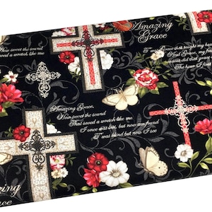 Amazing Grace Floral Fabric, Religious Christian Fabric, Fabric by the yard, Fat Quarter, Quilting, Apparel, 100% Cotton, B2-17