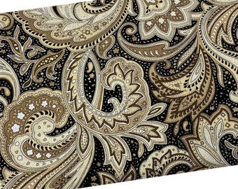 Brown Perugina Paisley Fabric by the Yard, Cream Floral, Quilting Cotton, B1-36