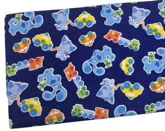 Baby Toys Flannel, Fabric by the yard, Blue Quilting Cotton