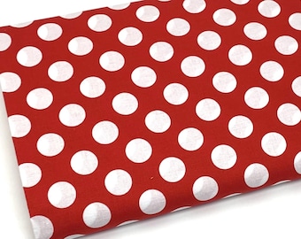 White Polka Dots on Red Fabric by the yard, Quilt Backing, Quilting Cotton, R5-29