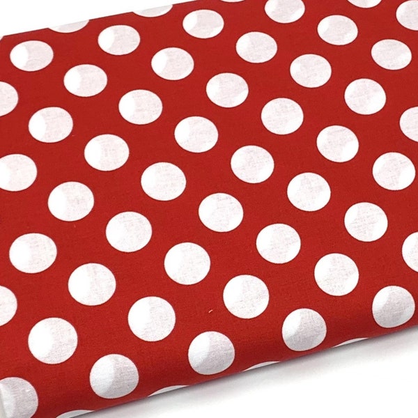 Red and White Polka Dots Fabric, Fabric by the yard, Fat Quarter, Quilt Backing, Quilting, Apparel, 100% Cotton Fabric, R5-29..