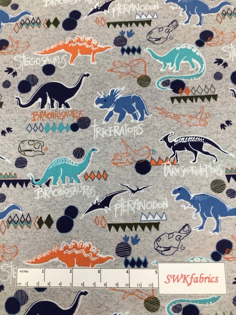 Apparel Fabric Dinosaur Gray Fabric by the yard 100/% Cotton Fabric Quilting Fabric End of the Bolt 27 Dino Fabric