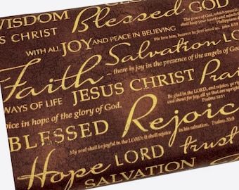 Religious Christian Fabric by the Yard, Brown Gold Faith Bible, Quilting Cotton B2-3