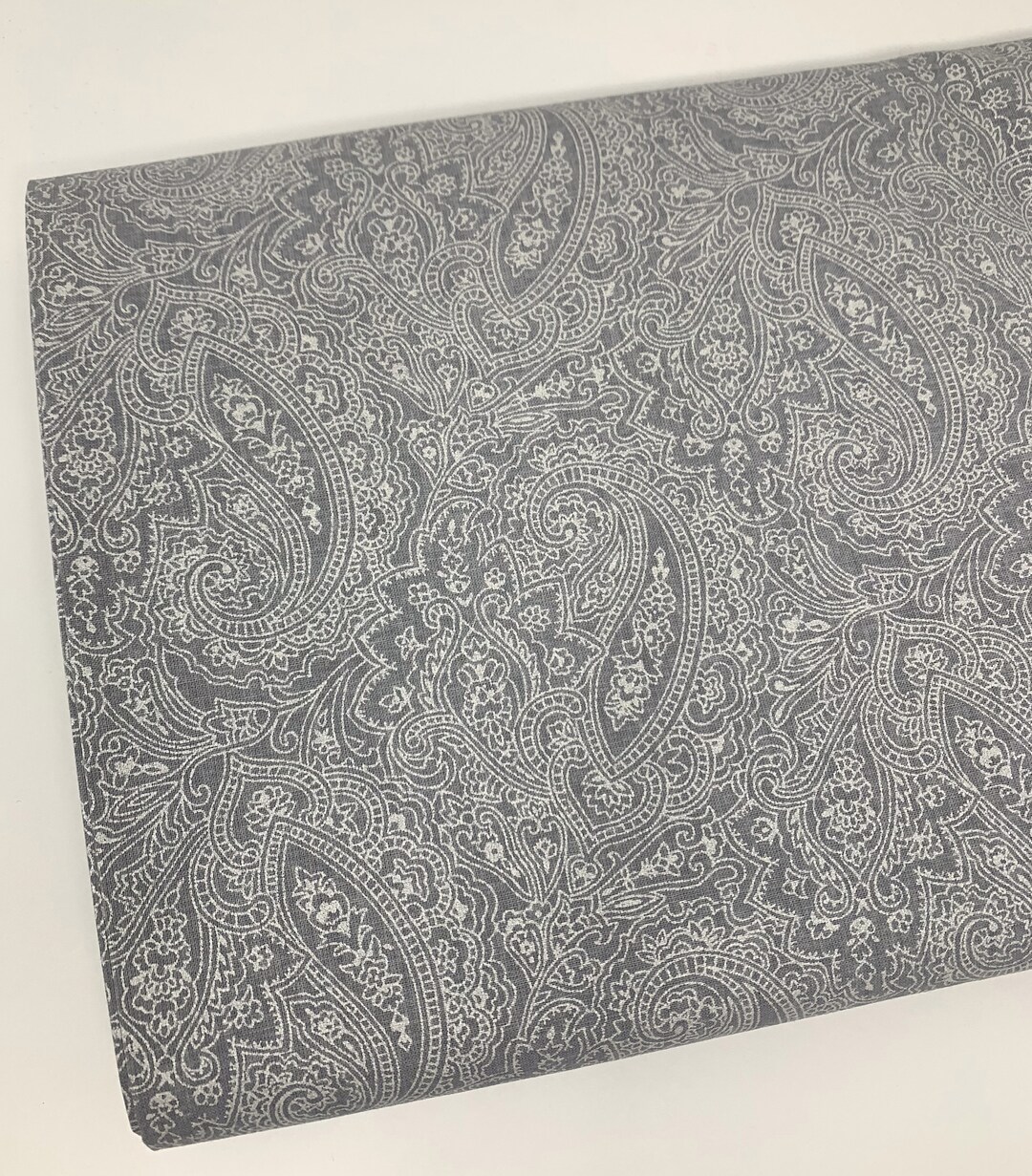Gray Paisley Fabric by Fabric Traditions, Silver Metallic, Quilt Backing, Fabric by the Yard