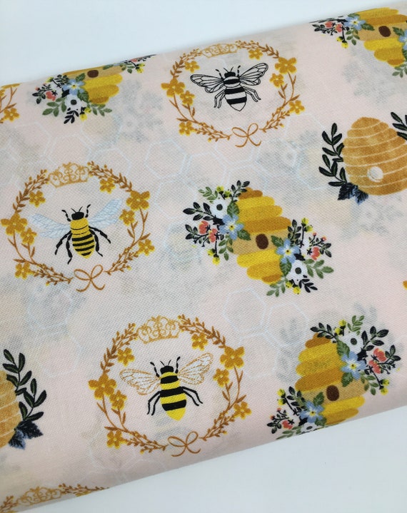 Bee Fabric Watercolor Honey Bees, Insects, Bug Quilting Cotton, Poplin,  Minky, Fleece, Home Decor Fabric by the Yard 