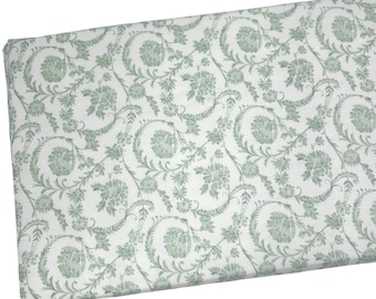 Sage Floral Fabric by the Yard, Green Chinoiserie Scroll, Quilting Cotton