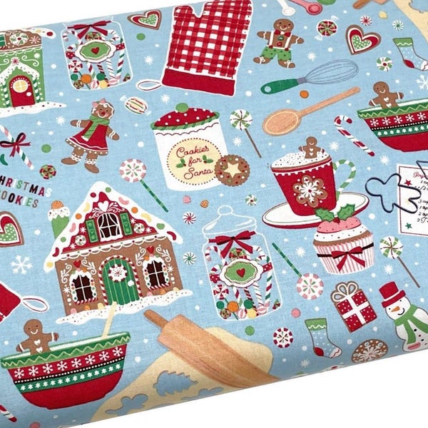 Christmas Cooking and Baking Fabric by the Yard, Kitchen and Food, Quilting Cotton .