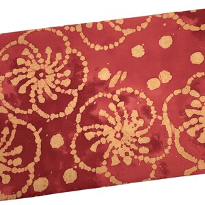Remnant 17&quot; by 21&quot; Red Floral Batik Fabric, Yellow Flowers, Quilt Backing, Quilting, Apparel, 100% Cotton