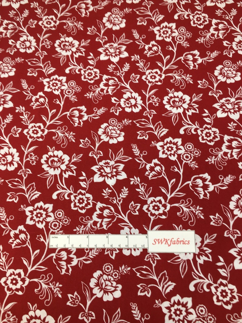 100% Cotton Fabric Fat Quarter White Flowers on Red Fabric ...
