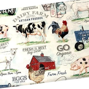 Dairy Farm Fabric by the Yard, Farm Animals, Quilting Cotton B4.17