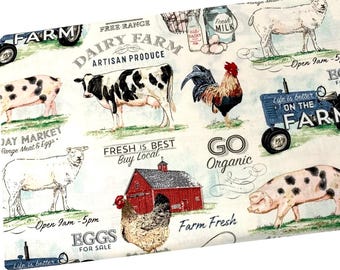 Dairy Farm Fabric by the Yard, Farm Animals, Quilting Cotton B4-17