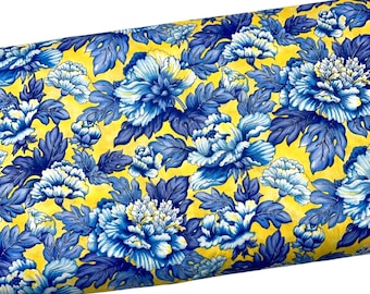 Rare Blue Flowers on Yellow Fabric by the Yard, Fleurette for Benartex 592, Quilting Cotton